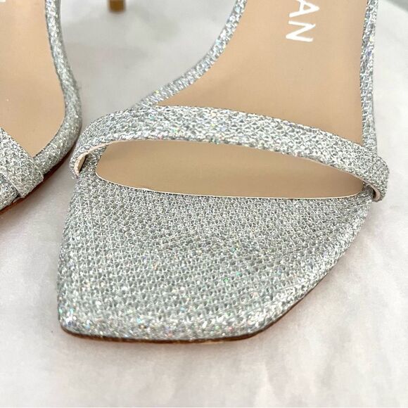 Stuart Weitzman's Nudistcurve Shimmery Ankle Strap Sandals Silver Size 6.5B NIB - Picture 8 of 14
